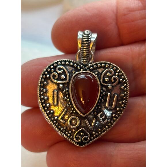 925 Silver Carnelian Heart Pendant - Picture 5 of 6